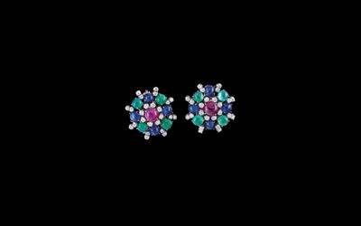 A Pair of Diamond and Coloured Stone Ear Clips - Klenoty