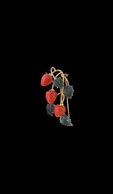 Korallen Nephrit Brosche Erdbeeren - Juwelen