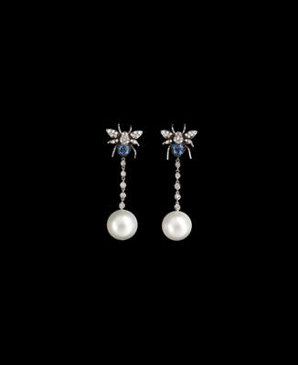 A Pair of Brilliant and Cultured Pearls Ear Stud Pendants - Klenoty