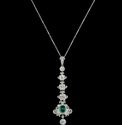 An Old-Cut Brilliant and Emerald Pendant - Jewellery