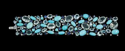 An Aquamarine and Brilliant Bracelet with Treated Turquoises - Klenoty