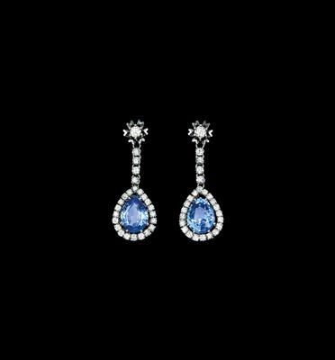 A Pair of Brilliant Ear Pendants with Untreated Sapphires - Jewellery
