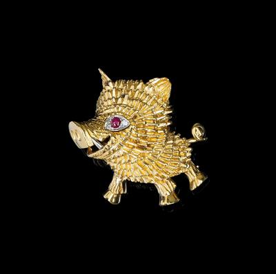 A Diamond Wild Boar Brooch - Jewellery