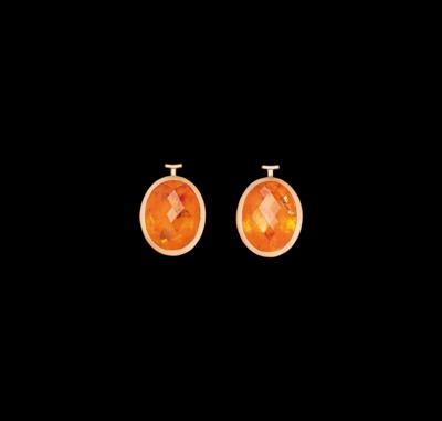 A Pair of Mandarin Garnet Pendant Elements, Total Weight c. 18 ct - Gioielli