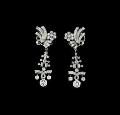 A Pair of Diamond Pendant Ear Clips by Heldwein, Total Weight c. 8 ct - Jewellery