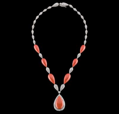 A Brilliant and Coral Necklace - Jewellery