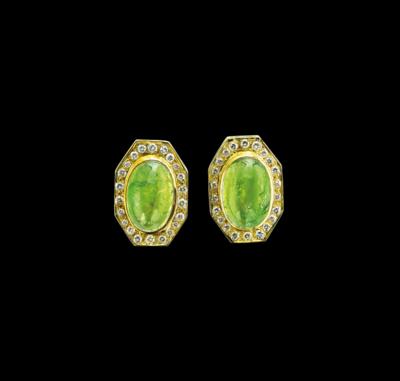 A Pair of Brilliant and Tourmaline Ear Studs - Klenoty