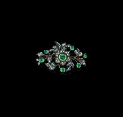 Diamant Smaragdbrosche - Juwelen