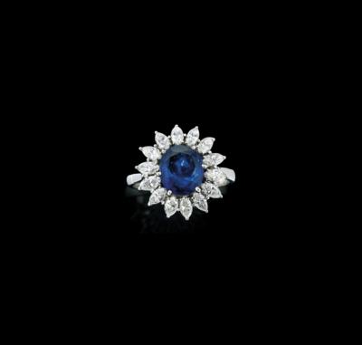 Diamantring mit unbehandeltem Burma Saphir ca. 3,12 ct - Juwelen