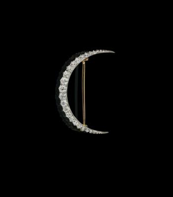 Altschliffdiamant Brosche Mond zus. ca. 1,60 ct - Juwelen