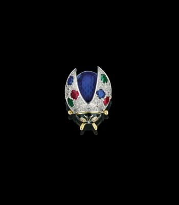 A brilliant and coloured stone ladybug brooch - Šperky