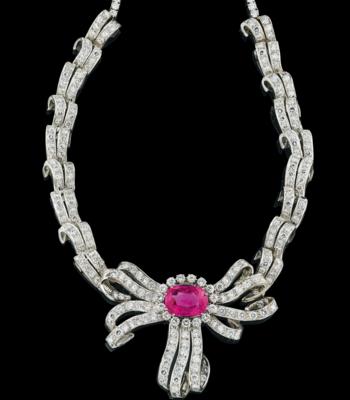 A necklace with brilliants total weight c. 50 ct and untreated pink sapphire c. 22 ct - Jewels