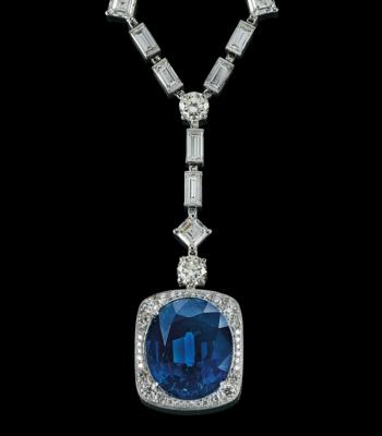 Collier mit Saphir ca. 32,30 ct und Diamanten zus.ca. 44,40 ct - Juwelen