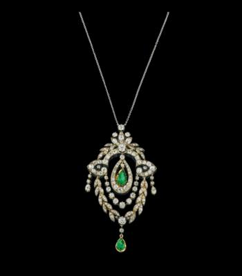 A Garland style diamond and emerald necklace - Gioielli