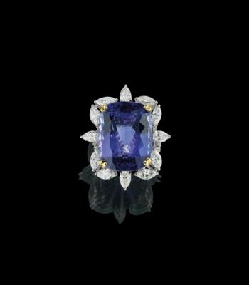 A diamond ring with tanzanite c. 35 ct - Gioielli