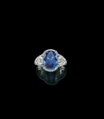 A diamond ring with untreated sapphire 5.36 ct - Jewels