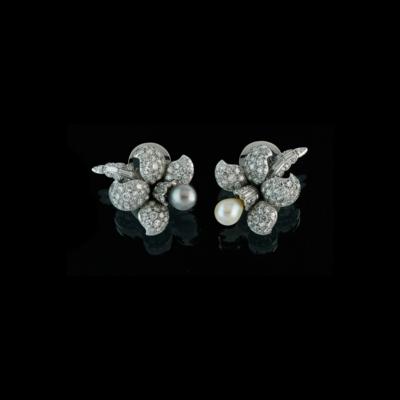 A pair of diamond and cultured pearl ear clips by A. E. Köchert - Exquisite Jewels