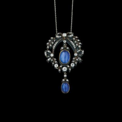 An old-cut diamond necklace with untreated sapphires total weight c. 18 ct - Exkluzivní šperky