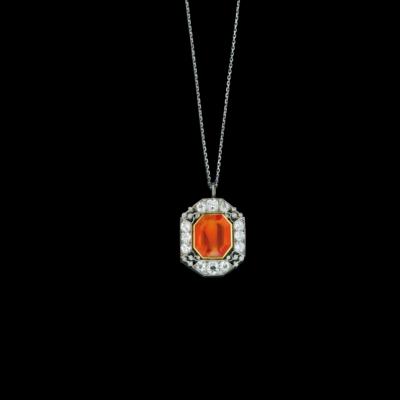 An Art Deco fire opal and old-cut brilliant pendant - Exquisite Jewels