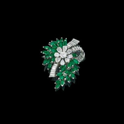 Diamant Smaragdbrosche - Juwelen