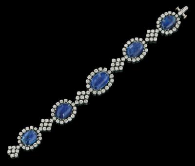A Brilliant Bracelet With Untreated Sapphires, probably Found in Burma, Total Weight c. 68 ct - Gioielli scelti
