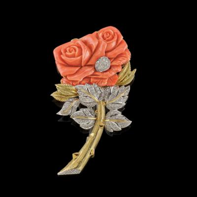 Brillant Korallen Brosche Rose - Juwelen