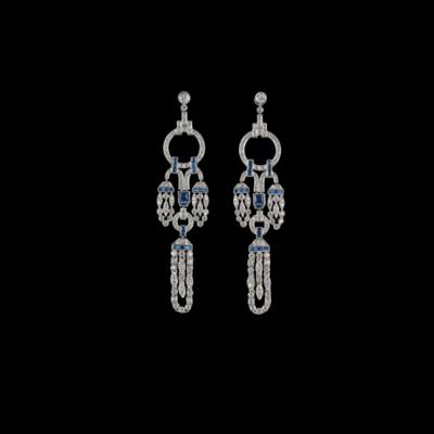 A Pair of Brilliant and Sapphire Ear Pendants - Exquisite Jewels