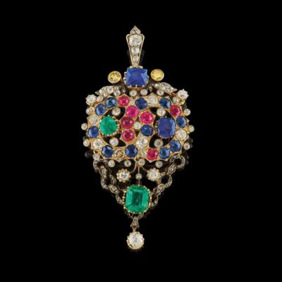 A Diamond and Coloured Stone Pendant with Untreated Kashmir Sapphires Total Weight c. 3.50 ct - Gioielli scelti