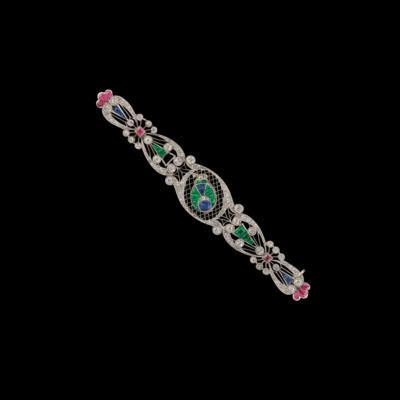 A Diamond and Coloured Stone Brooch - Gioielli scelti