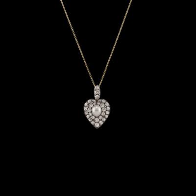 A Ciamond and Cultured Pearl Heart Pendant - Exquisite Jewels
