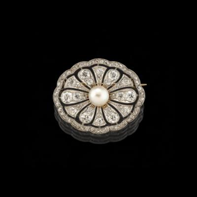 A Diamond and Cultured Pearl Brooch - Exquisite Jewels