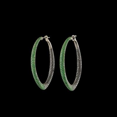 A Pair of Diamond Earrings with Tsavorites, Total Weight c. 5.31 ct - Exquisite Jewels