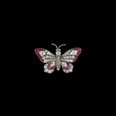 A Diamond and Ruby Butterfly Pin - Exquisite Jewels