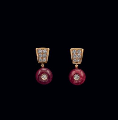 A pair of brilliant and tourmaline ear clips by Bulgari - Exquisite Jewels