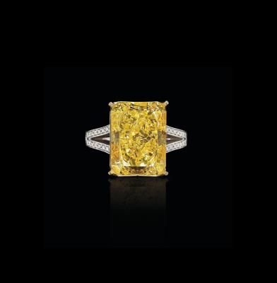 Natural Fancy Vivid Yellow Diamantring 12,34 ct - Juwelen