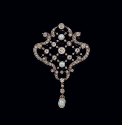 An oriental pearl and diamond brooch total weight c. 8 ct - Gioielli scelti