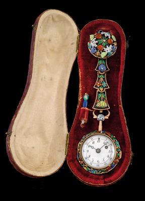 Dekorative Anhängeuhr mit Achtelstundenrepetition bezeichnet Caron Paris - Armband- und Taschenuhren