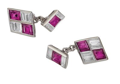 A pair of diamond and ruby cufflinks - Wrist and Pocket Watches