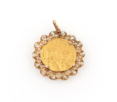 Münzanhänger mit byzantinischem Solidus, GOLD - Münzen, Medaillen und Papiergeld