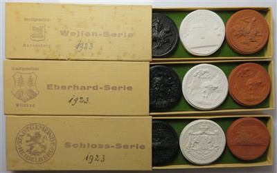 Keramik- Medaillen: Ulm, Heidelberg, Ravensburg, Wildbad, Marbach - Monete e medaglie