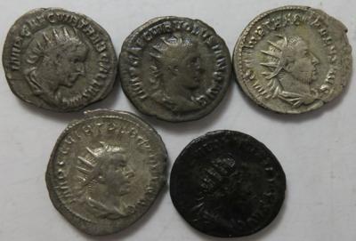 Trebonianus Gallus und Volusianus 251-253 (5 Stk. AR/BIL) - Münzen und Medaillen