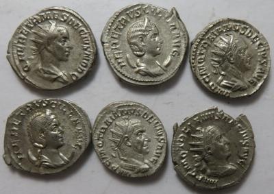 Traianus Decius, Herennia Etruscilla und Herennius Etruscus (6 Stk. AR/BIL) - Coins and medals