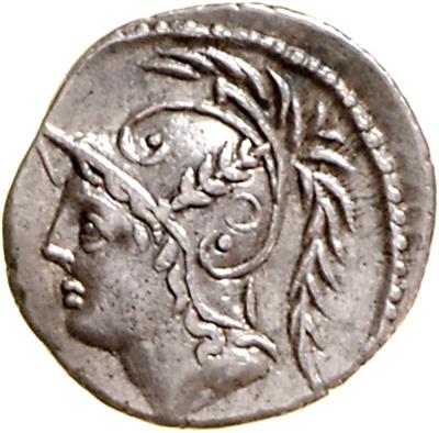 (5 verschiedene Denare) Rom 103/100 v. C. Averse: Romakopf, - Monete, medaglie e carta moneta