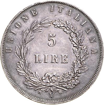 5 Lire 1848 Venedig, Her. 10, =24,95 g=, (kl. Kr.) III/II- - Mince a medaile