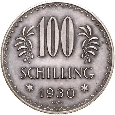 AR Probeabschlag des 100 Schilling 1930, =14,74 g,  geriffelter Rand, sehr selten= II - Monete, medaglie e carta moneta