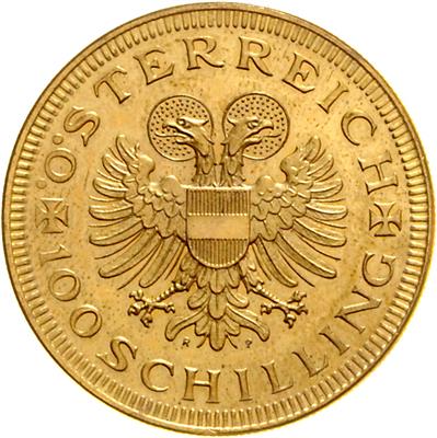 einseitige AE vergoldete Probe zu 100 Schilling (1935), Med. Placht, =12,29 g,  selten=,(kl. Kr.) II/I - Mince a medaile