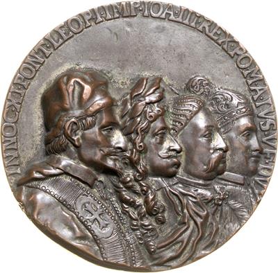 Kaiser Leopold I., Papst Innocenz XI., Johann III. Sobieski von Polen und Marc Antonio Giustiniani Doge von Venedig - Coins, medals and paper money