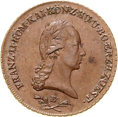 (12 Stk.) Franz II./I. 2 Soldi 1799 K (ss); 6 Kreuzer 1800 B (ss+/vz), - Coins, medals and paper money