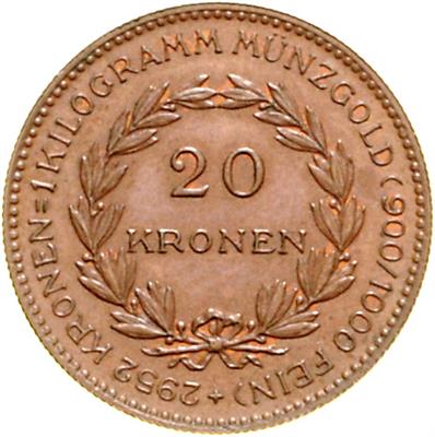 AR Probe des 20 Kronen 1924, =3,52 g,  geriffelter Rand, sehr selten= II - Mince a medaile