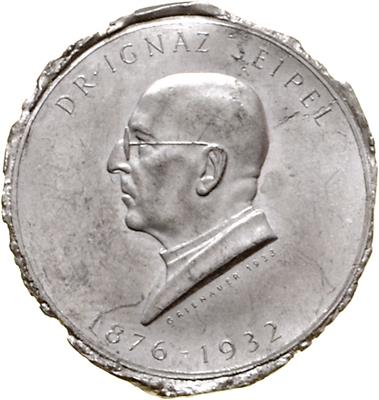 einseitige SN Probe zu 2 Schilling Seipel 1932, Med. Grienauer, =5,32 g,  selten=, (Rand beschädigt) II - Coins, medals and paper money
